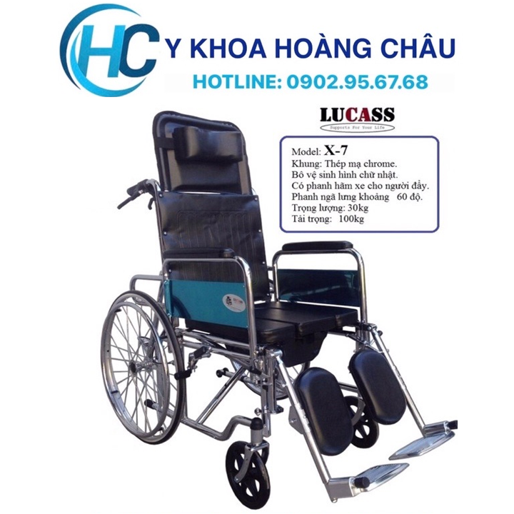 Xe Lăn Nằm Đa Năng, Bô Vuông, Đệm Simili, Có Thắng Lucass X-7 (xe lăn Lucass X7 ) (Tiêu Chuẩn Mỹ)