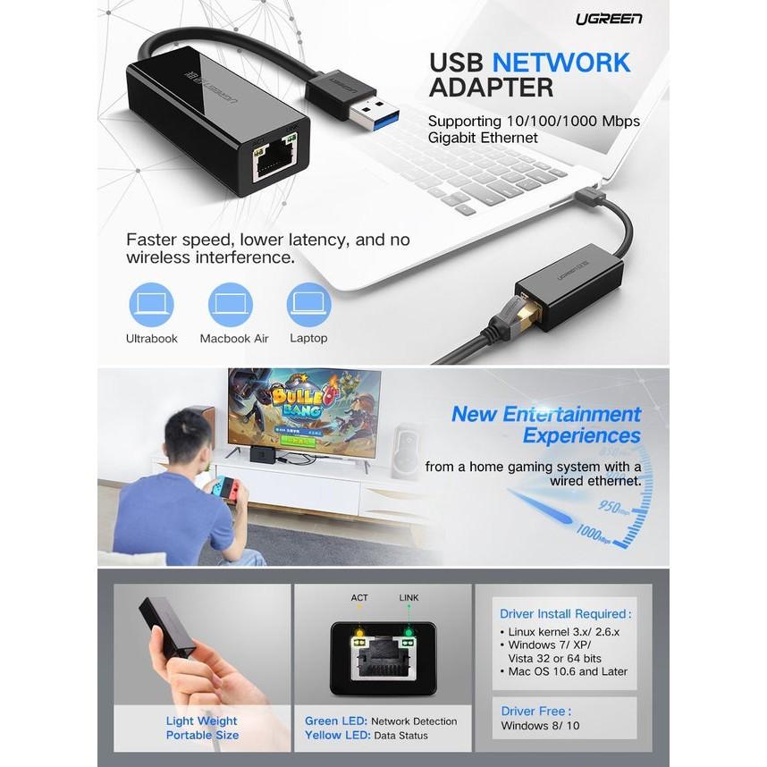 Cable USB 3.0 to LAN Ugreen 20256 chuẩn Gigabit - Hàng chính hãng