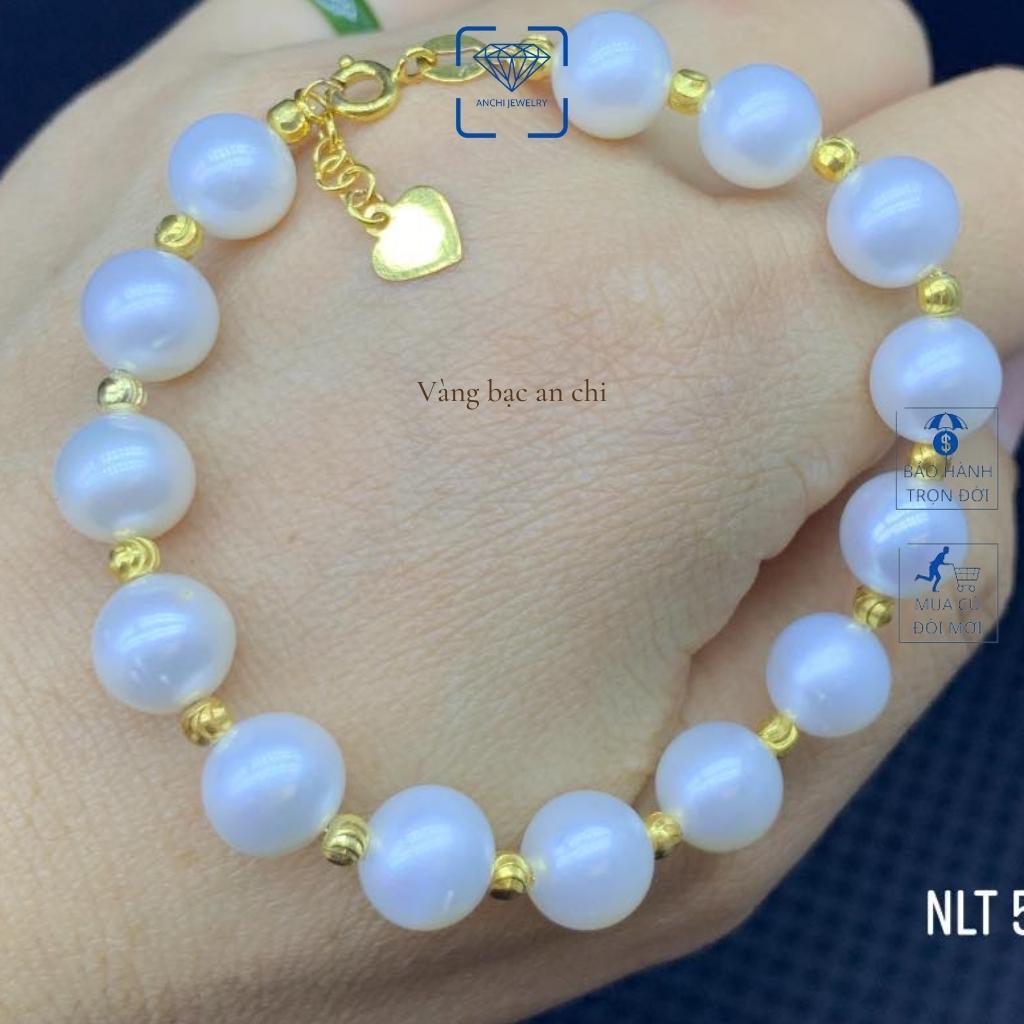 Vòng tay hạt trai nước ngọt VIP mix bi 10k, Hạt tròn ít tỳ, Trang sức Anchi jewelry