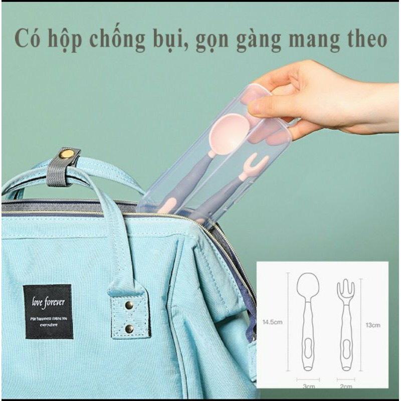 Bộ thìa dĩa ăn dặm uốn cong cho bé, thìa dĩa ăn dặm cho các bé tập ăn- 6570