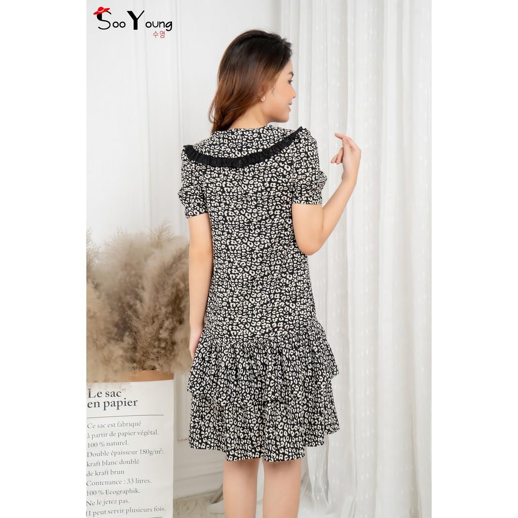 Đầm suông bèo gấu 2 tầng cài cúc Họa tiết- Sooyoung