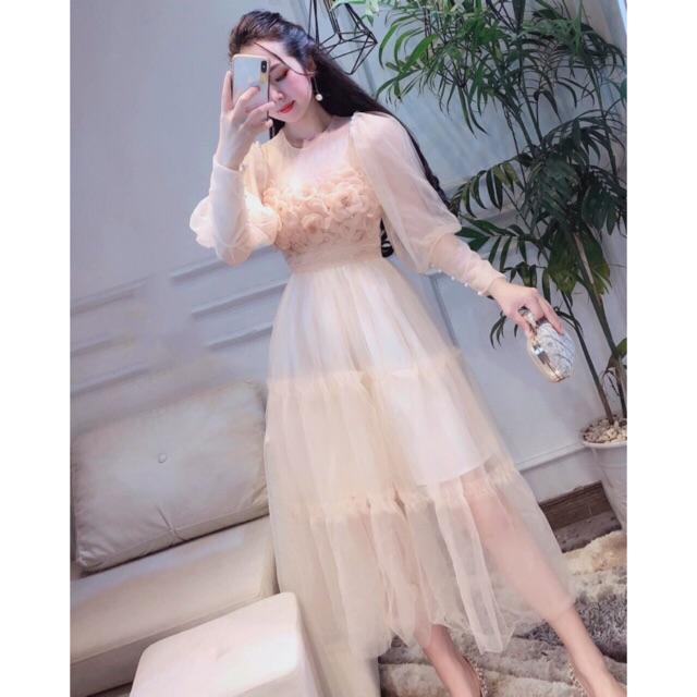 Đầm xoè tay phồng đính hoa nổi ngực SIÊU XINH -MS178V Size M/L đến 57kgMM MM