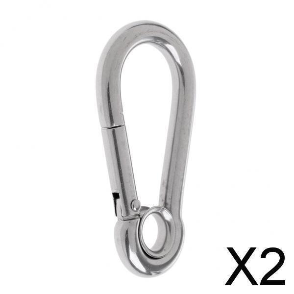 2xStainless Steel Climbing Carabiner with Eye for Climbing/ Hiking 5 x 50 mm