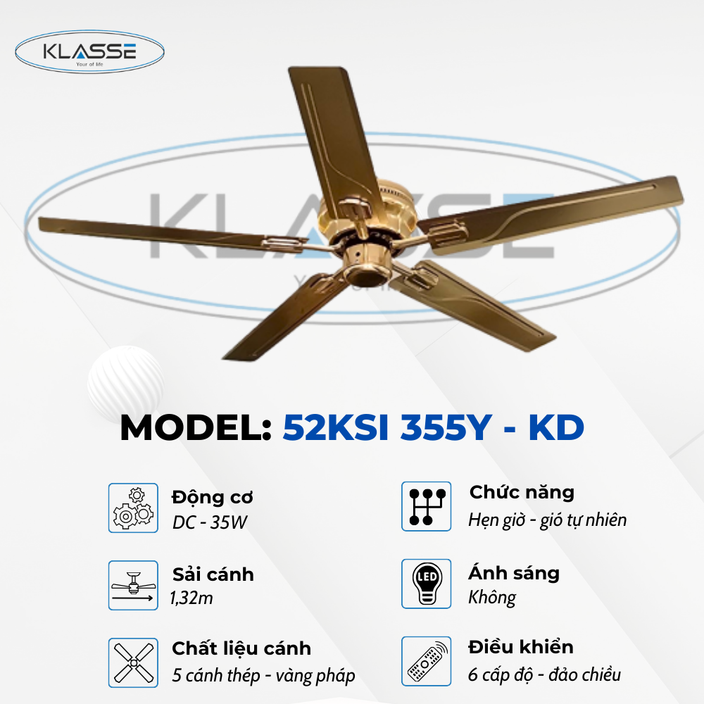 Quạt trần không đèn Klasse 52KSI 355Y – KD hàng chính hãng