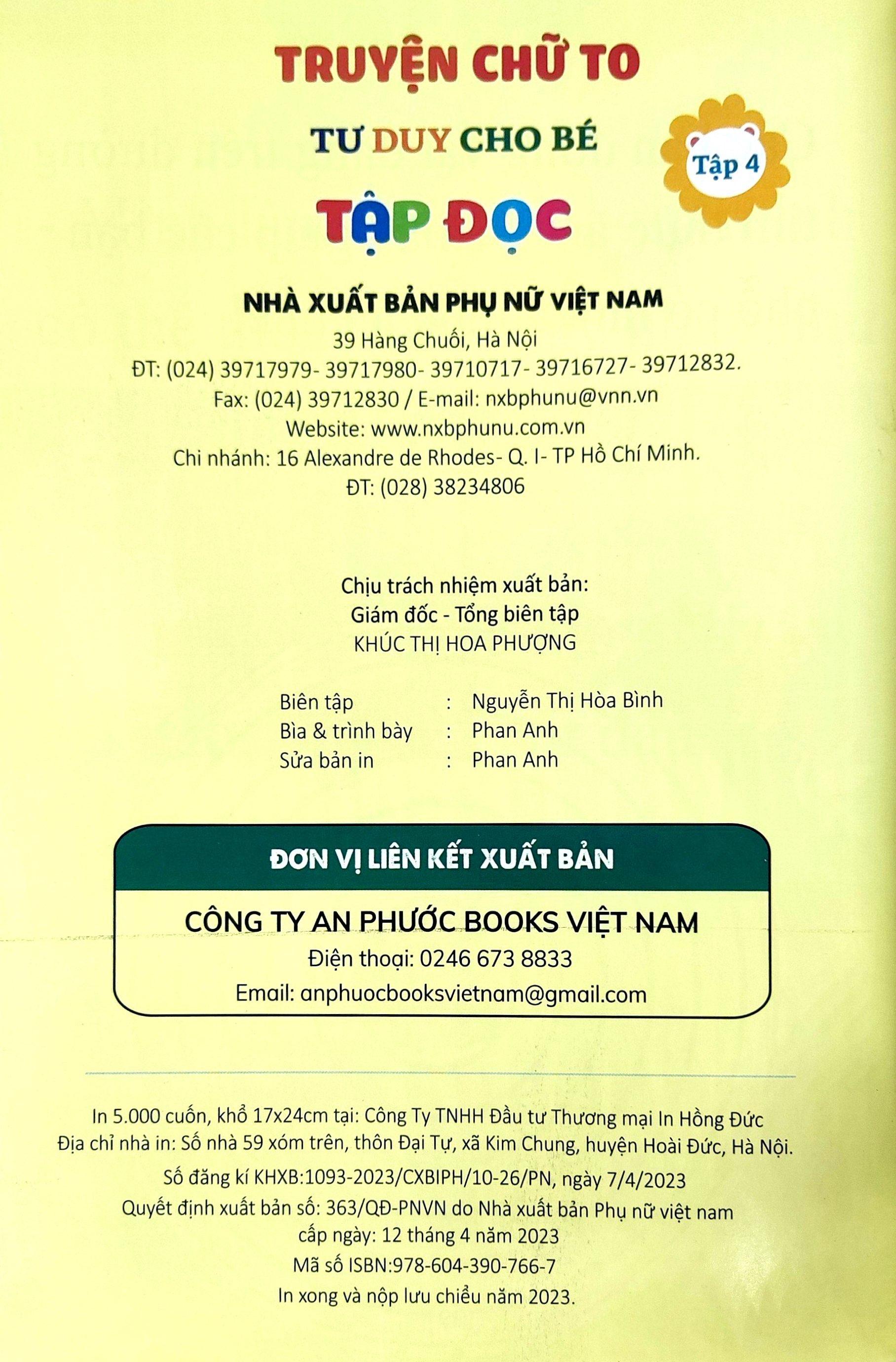 Truyện Chữ To Tư Duy Cho Bé Tập Đọc - Tập 4