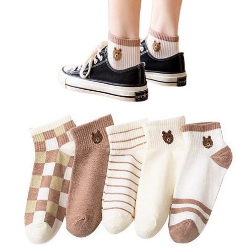 Set 5 Cặp Vớ Cotton Thoáng Khí Khử Mùi Dành Cho Nữ Họa Tiết Ngẫu Nhiên Phong Cách Trẻ Trung