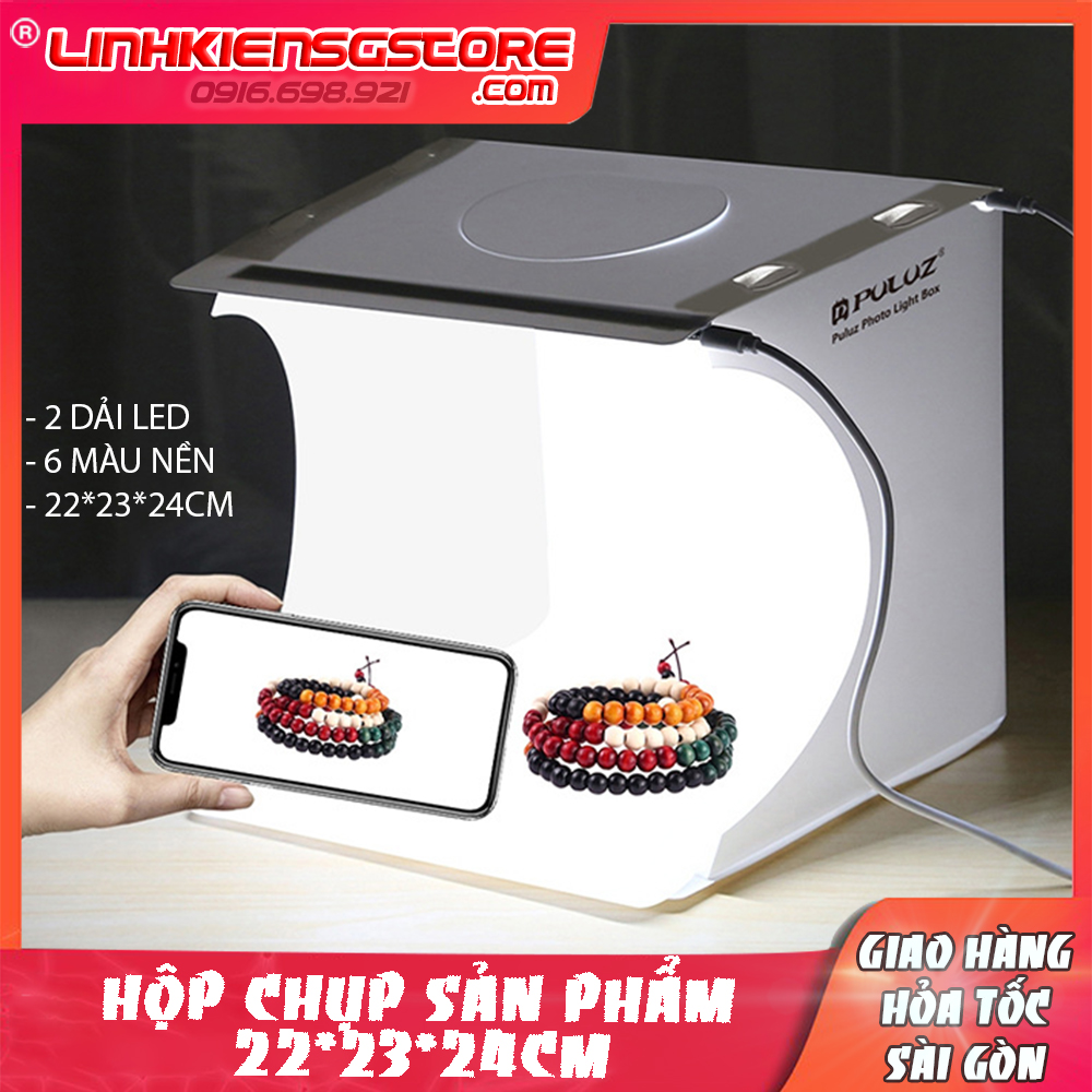 Hộp đèn PU/LUZ size 22x23x24 cm ánh sáng trắng hỗ trợ chụp ảnh sản phẩm đồng hồ, trang sức, phụ kiên