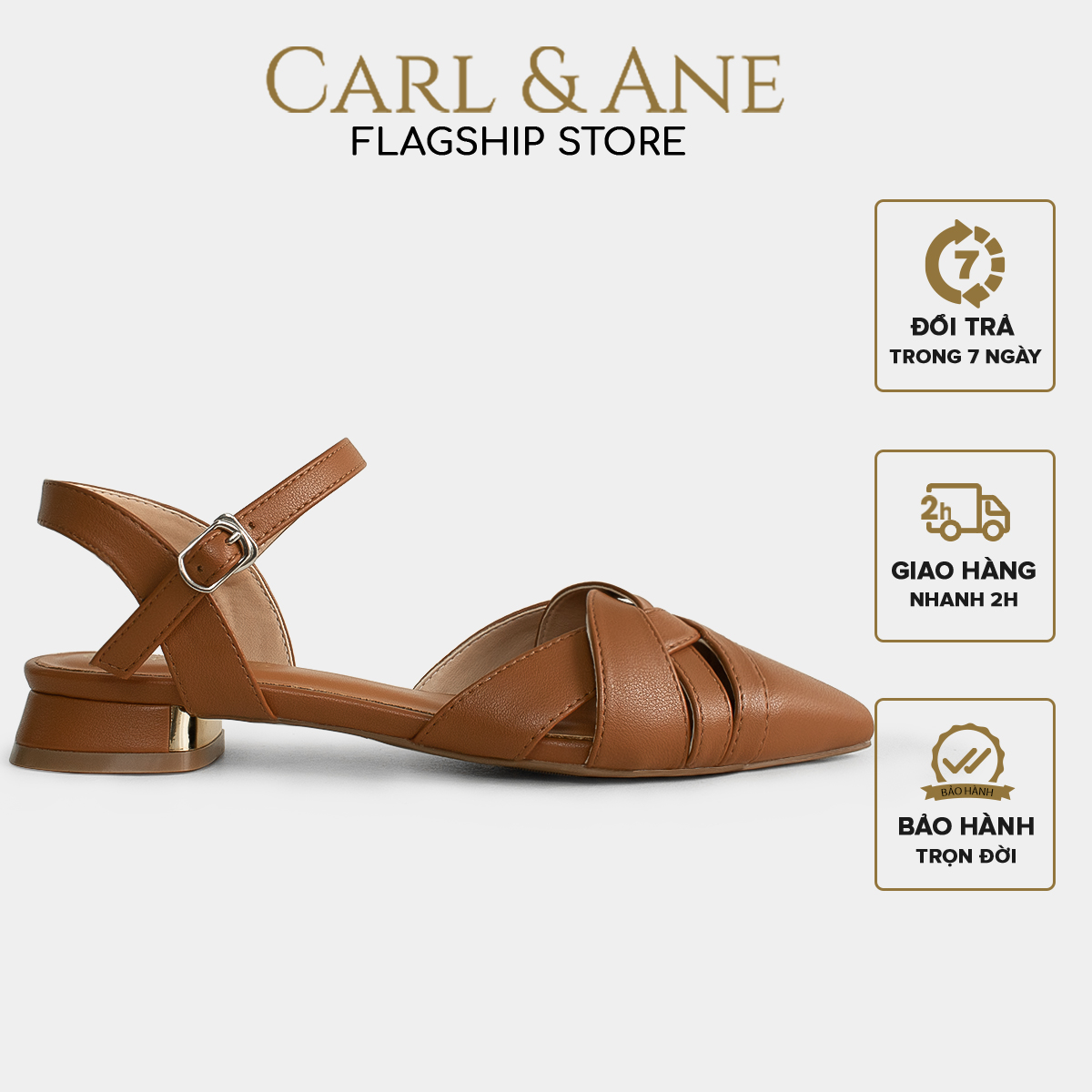 Carl &amp; Ane - Giày cao gót mũi nhọn phối mũi quai đen chéo cao 2.5cm - CL032