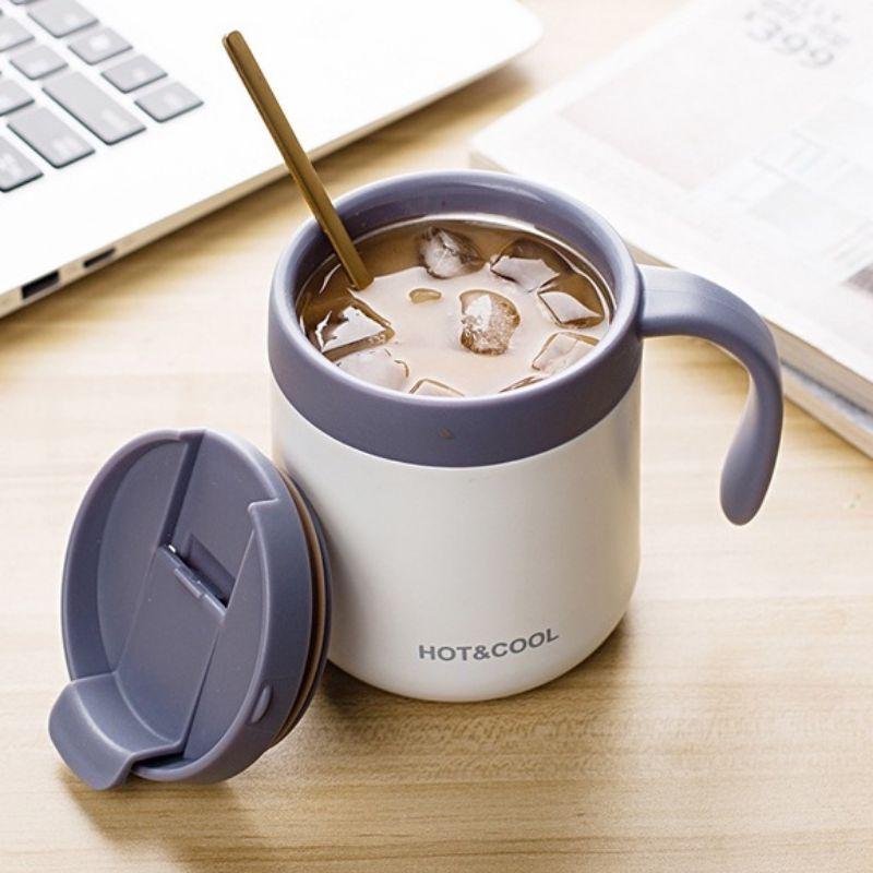 Cốc giữ nhiệt ly đựng cafe, nước uống văn phòng có tay cầm chất liệu inox 304 cao cấp sang trọng