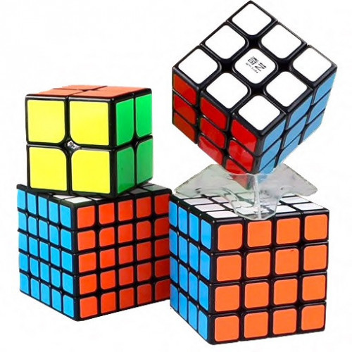 Combo 4 Rubik Qiyi Gift Box 2x2 3x3 4x4 5x5 Viền Đen