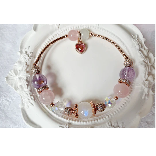 Vòng Đeo Tay Singapore Đá Mặt Trăng Floral Knots Chất Liệu Vàng Hồng Starry Twin Star