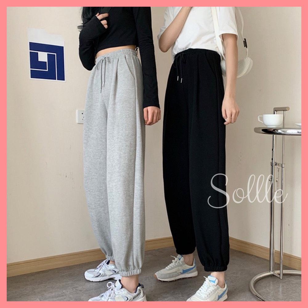 Quần ống rộng jogger nam nữ đẹp bo gấu nỉ Hàn Quốc dày dặn cá tính Sollle