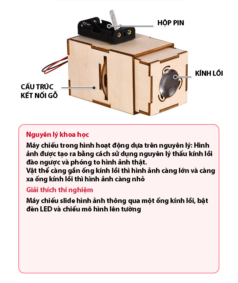 Bộ đồ chơi khoa học tự làm máy chiếu slide mini bằng gỗ – DIY Wood Steam