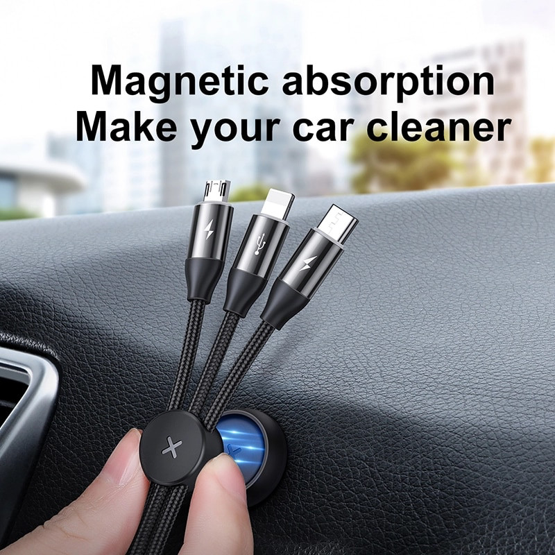 Dây cáp sạc nhanh 3 in 1 Lightning / Type-C / Micro USB hiệu Baseus Car Co-Sharing (sạc nhanh 3.5A, sạc cùng lúc 3 thiết bị, dây cáp thu gọn, chip sạc thông minh) - Hàng nhập khẩu