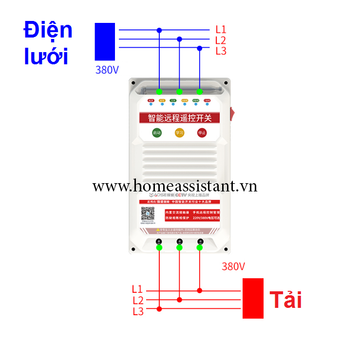 Công Tắc Điều Khiển Từ Xa Công Suất Lớn 3 Pha 380V 11KW Sóng RF 433Mhz WT380