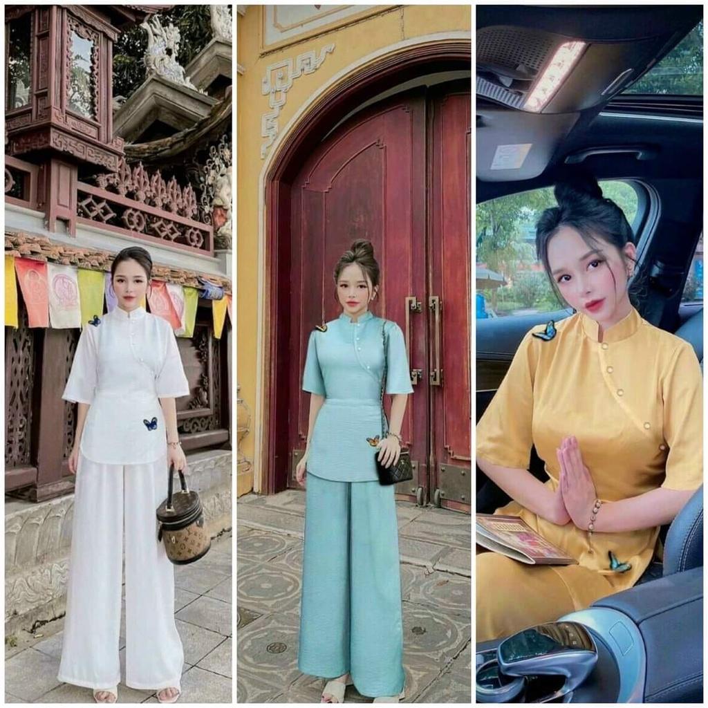 ĐỒ LAM ĐI CHÙA Đẹp Cao Cấp Trang Nhã Chất Vải Đũi Họa Tiết Con Bướm - AL008 - 2021 Dành Cho Phậ