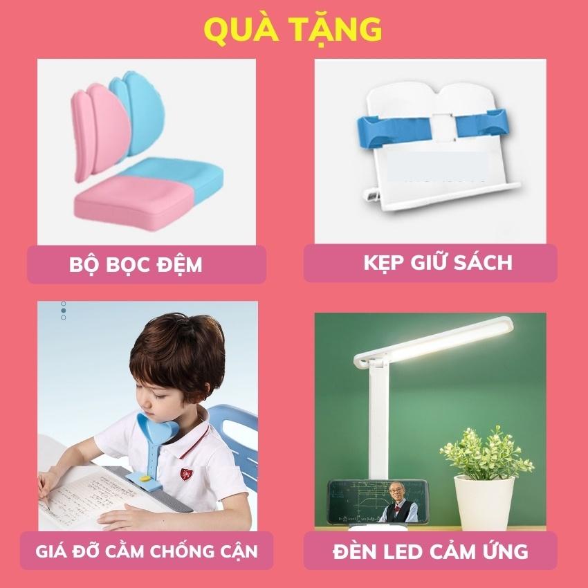 bàn ghế học sinh Lumili P9 cao cấp có giá sách chống gù chống cận, bàn học thông minh kèm kệ sách phù hợp cho học sinh