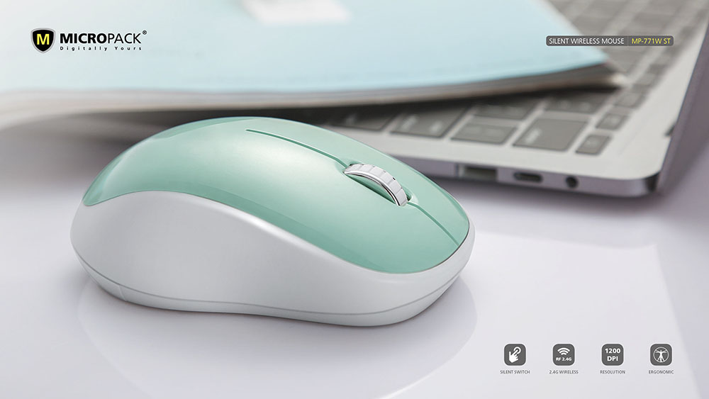 Chuột không dây MicroPack SPEEDY SILENT MP-771W Công Nghệ Giảm Tiếng Ốn Kiểu Dáng Đẹp Tiện Dụng Giảm Mỏi Tay Hàng Chính Hãng