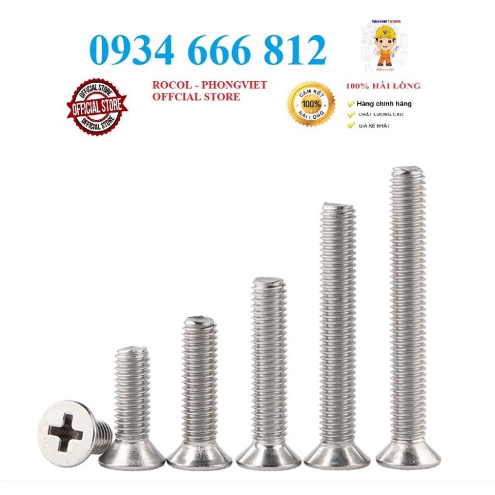 Combo 50c Vít pake Đầu Bằng INOX 304 M6, M6X12, M6X16, M6X20, M6X25