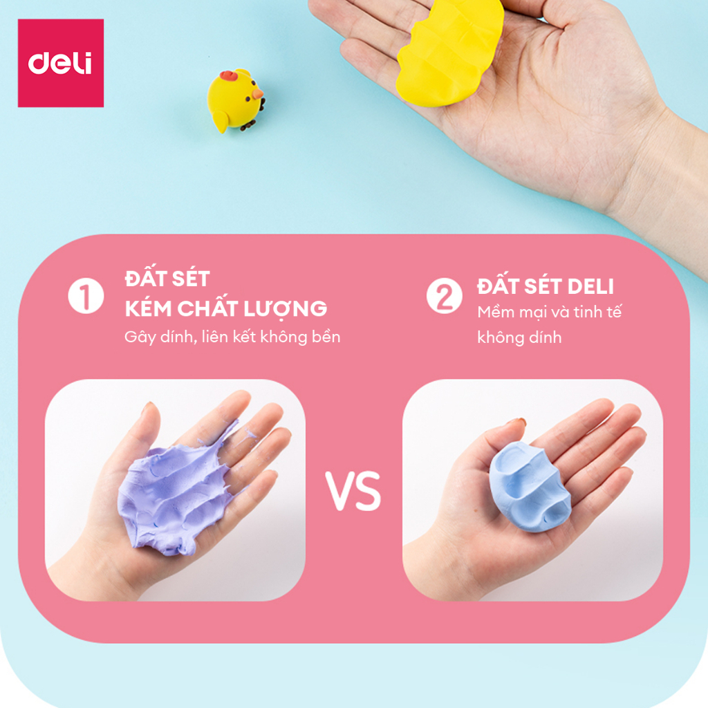 Bộ Đất Nặn Tự Khô Soft Clay 24 màu Deli - Kèm Khuôn Tạo Hình Cute - An Toàn Cho Trẻ Từ 3 Tuổi - Mềm Dẻo Đồ Chơi Sáng Tạo