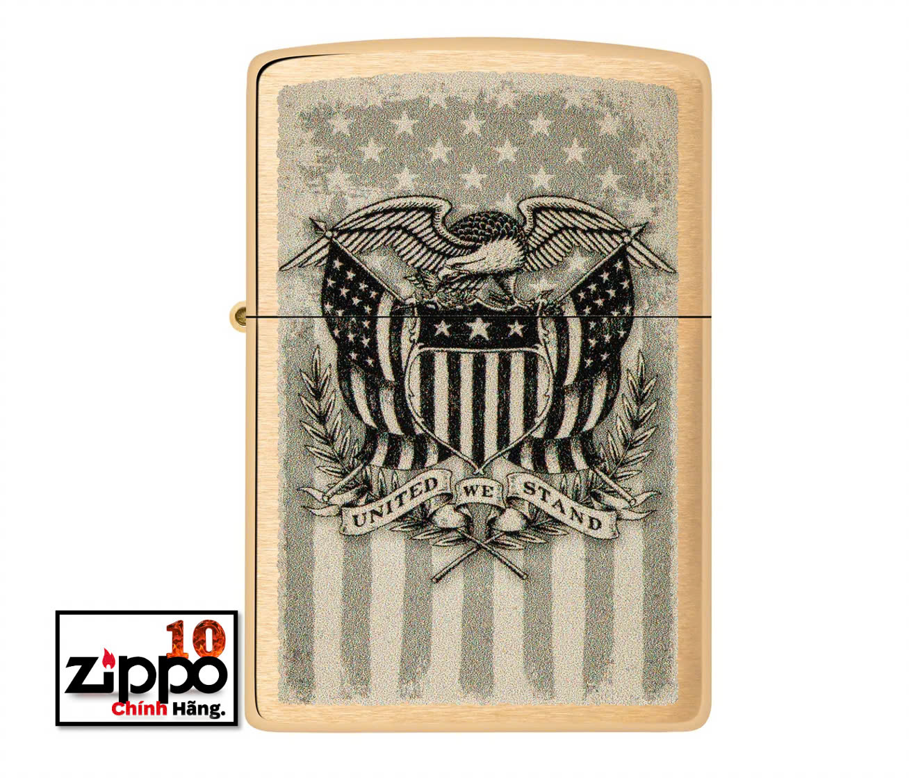 Bật lửa Zippo 46230 American Crest Brushed Brass - Chính hãng 100%