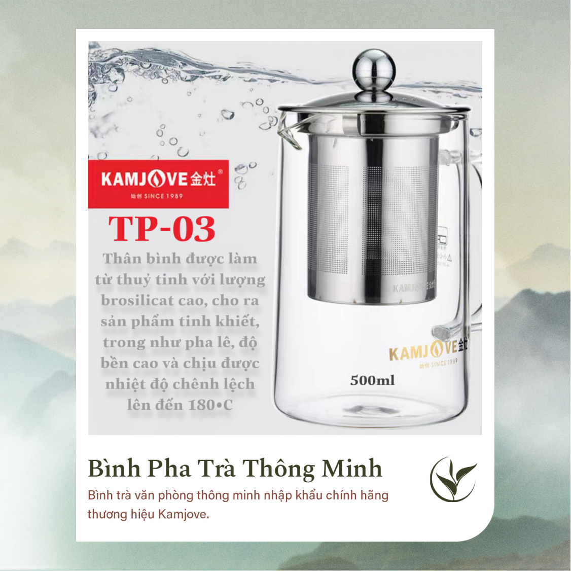 Ấm Pha Trà Thủy Tinh 500ml có lõi lọc Kamjove A-03