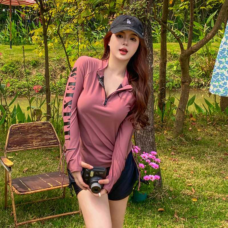 Đồ bơi nữ bigsize kín đáo áo dài tay đi biển chống nắng phong cách Hàn Quốc vải mềm mại co giãn