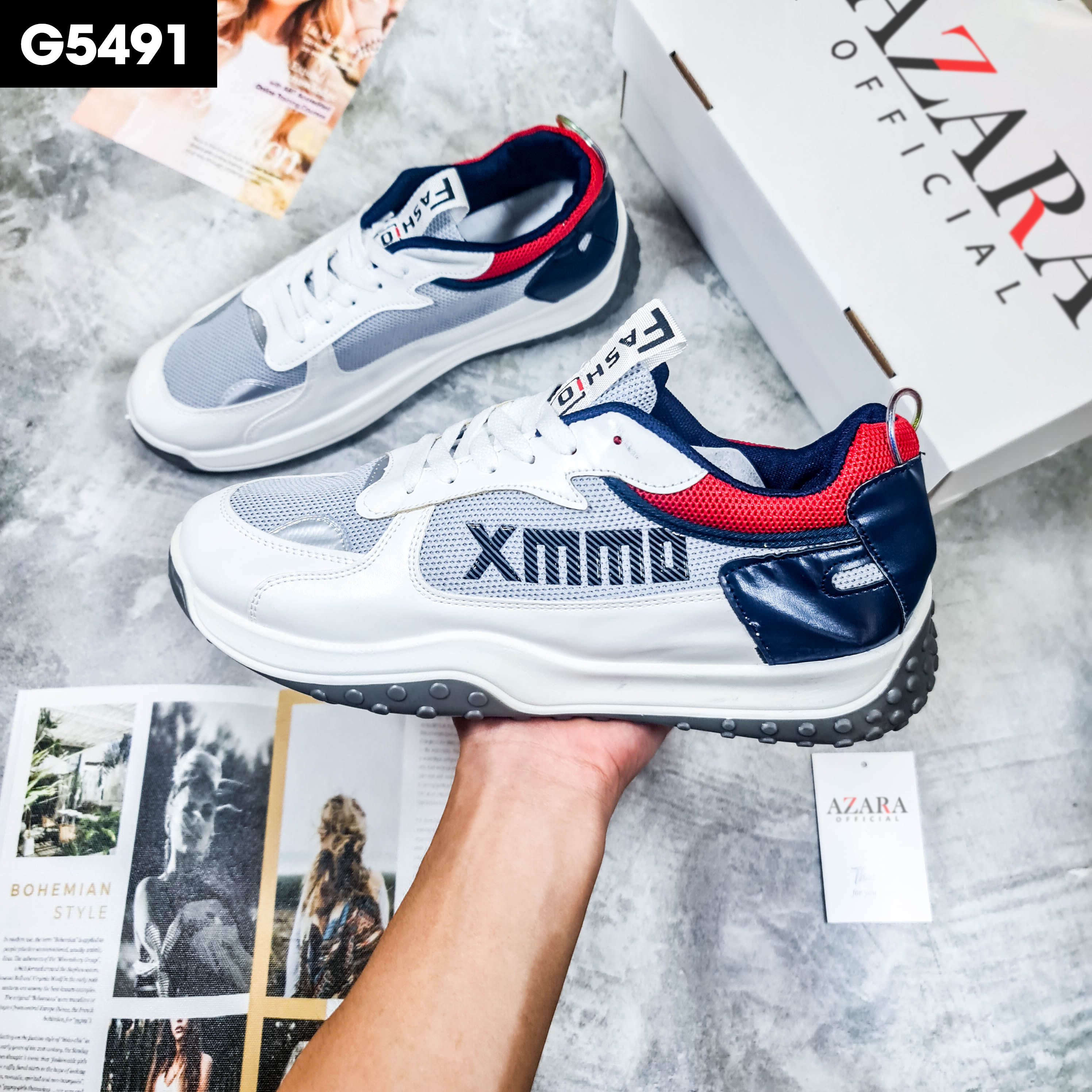 Giày Thể Thao Nam AZARA - Sneaker Màu Trắng - Đen - Xám Ôm chân, Đế Cao Su, Vải Thoáng Khí - G5486