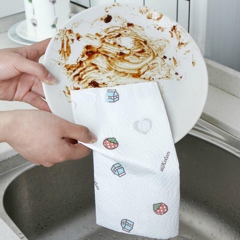 Cuộn giấy khăn lau đa năng 2 mặt siêu thấm dùng cho nhà bếp, lau bảng, oto bằng vải không dệt