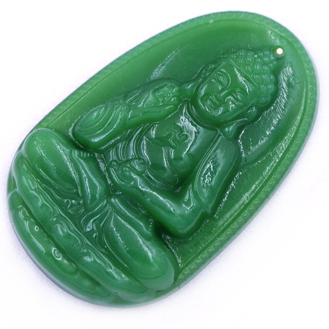 Mặt Phật A di đà thạch anh xanh lá 5 cm kèm móc và vòng cổ dây cao su, Mặt Phật bản mệnh size L, mặt dây chuyền Phật