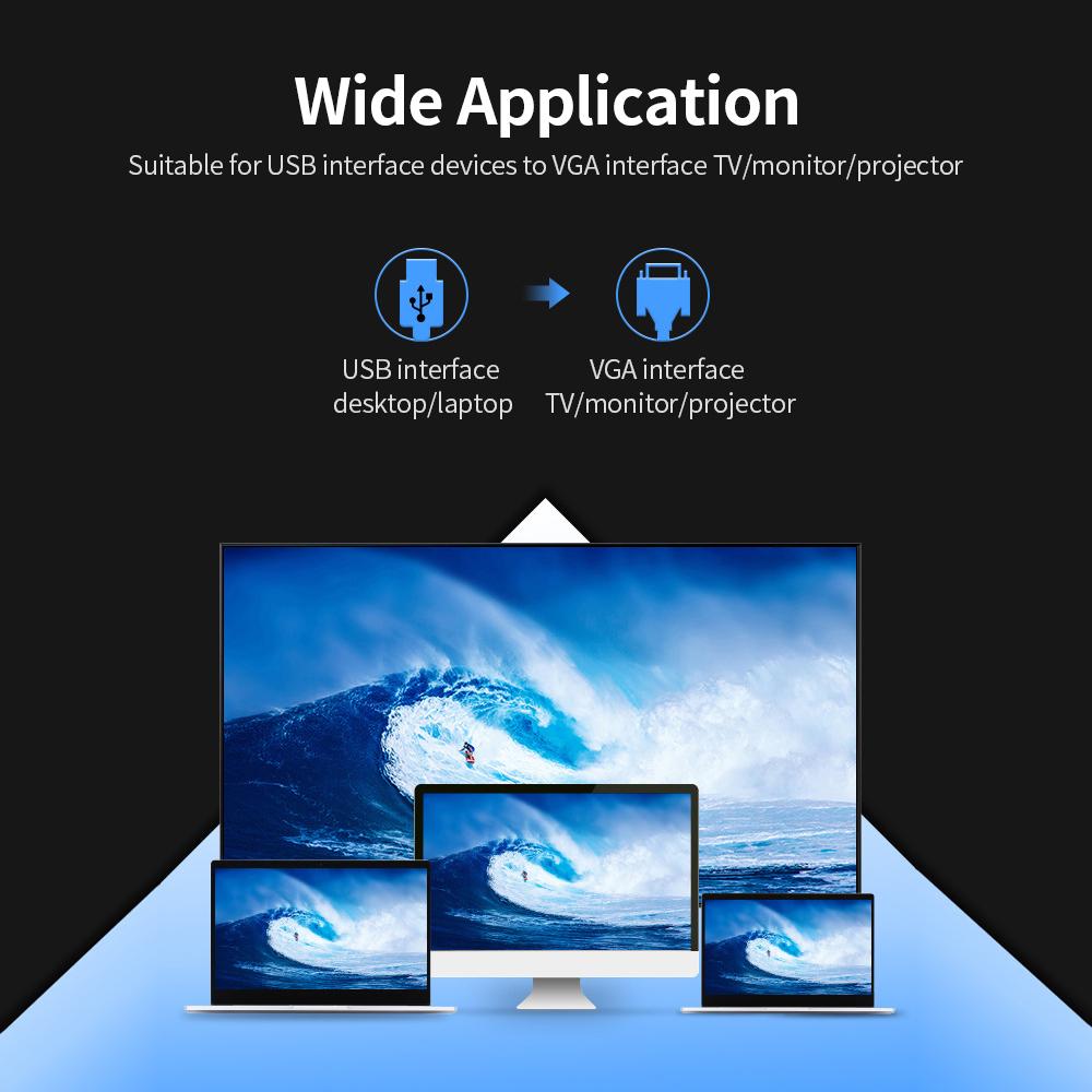 Bộ chuyển đổi USB sang VGA Bộ điều hợp video 1080P Ultra HD USB3.0 phản chiếu màn hình cho TV / Màn hình / Máy chiếu