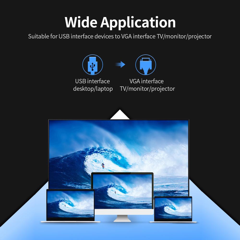 Bộ chuyển đổi USB sang VGA Bộ điều hợp video 1080P Ultra HD USB3.0 phản chiếu màn hình cho TV / Màn hình / Máy chiếu 