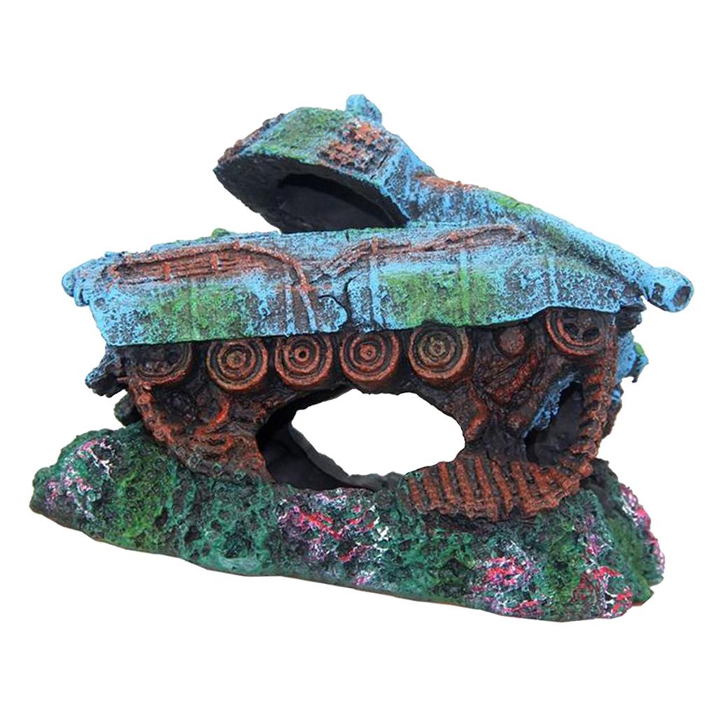 Sáng Tạo Xe Tăng Tàu Chiến Bị Đánh Chìm Hồ Cá Trang Trí Bể Cá Cảnh Vật Trang Trí