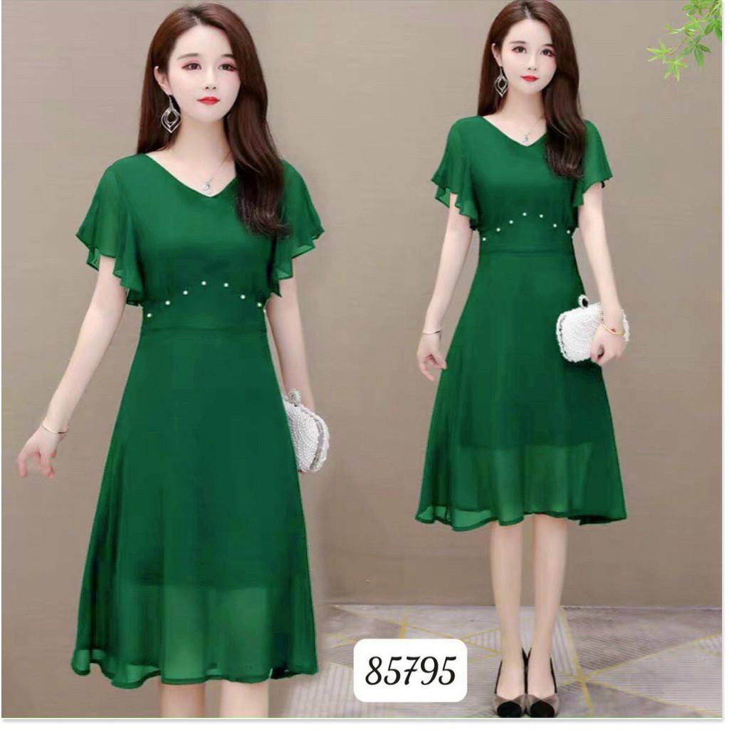 ĐẦM VOAN Ý ĐÍNH NGỌC,ĐƯỢC THIẾT KẾ HỌA TIẾT TRƠN NHƯNG KHÔNG KÉM PHẦN SANG TRỌNG THỜI TRANG VINA 1HIT FASHION