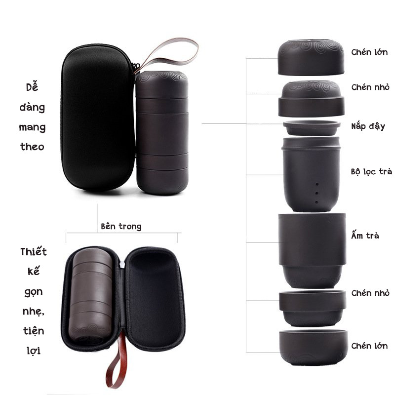 Bộ Ấm Pha Trà Du Lịch Tiện Lợi Mini Gốm Sứ Cát Tím Họa Tiết Trơn Quà Tặng Ý Nghĩa