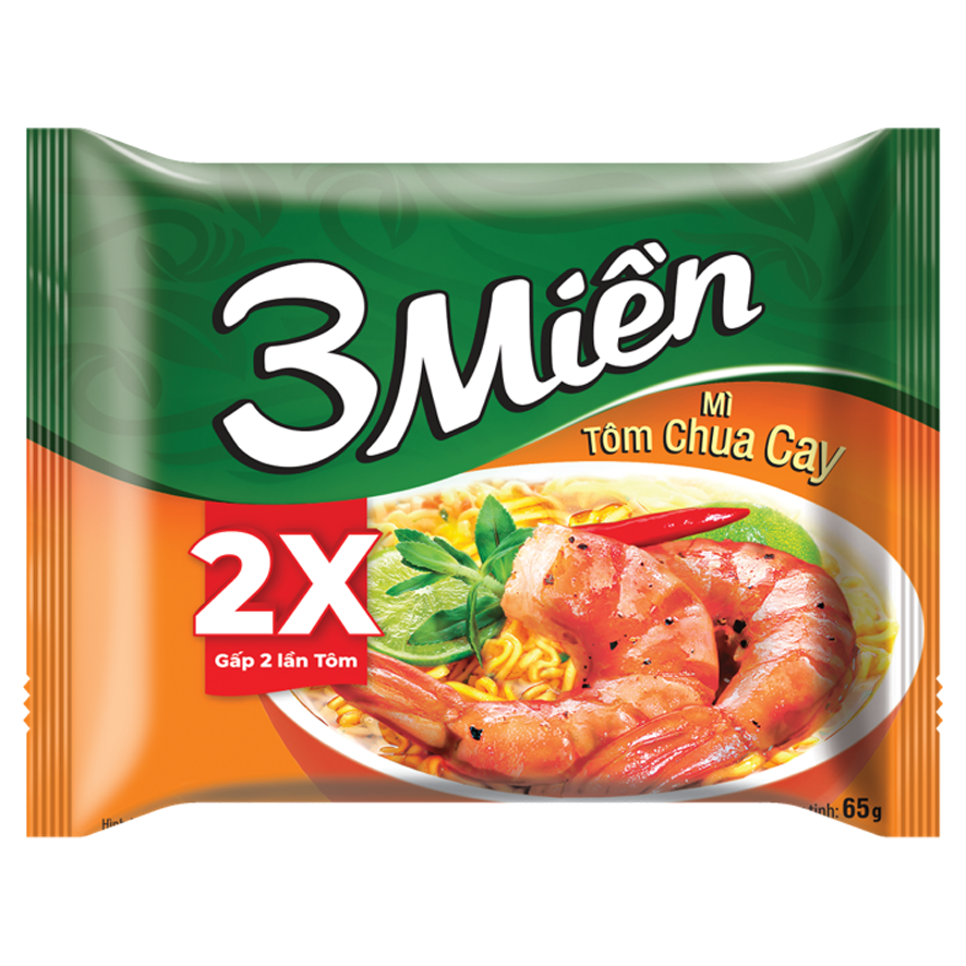 Hình ảnh Thùng 30 Gói Mì 3 Miền Tôm Chua Cay 65g