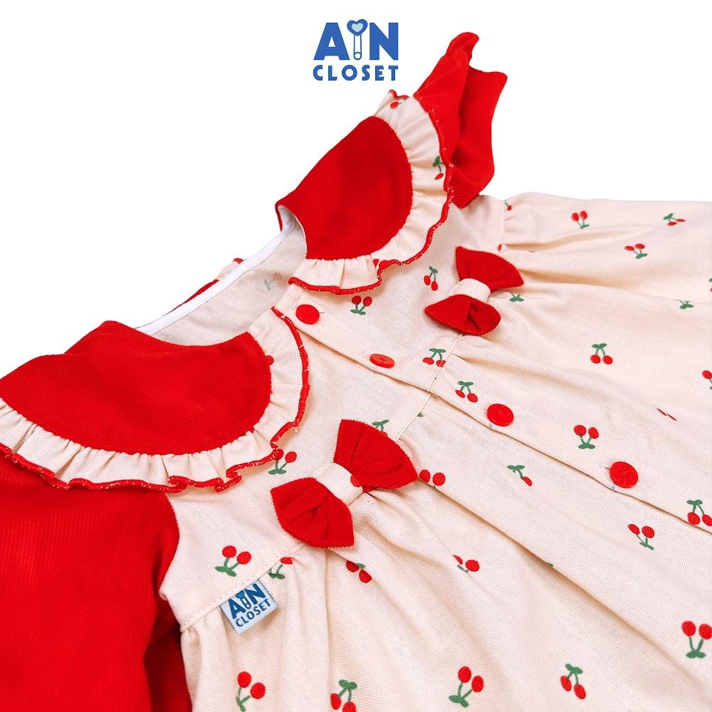 Bộ quần áo Dài bé gái hoạ tiết Cherry Nơ Đỏ Cotton Nhung - AICDBGXEWZIS - AIN Closet