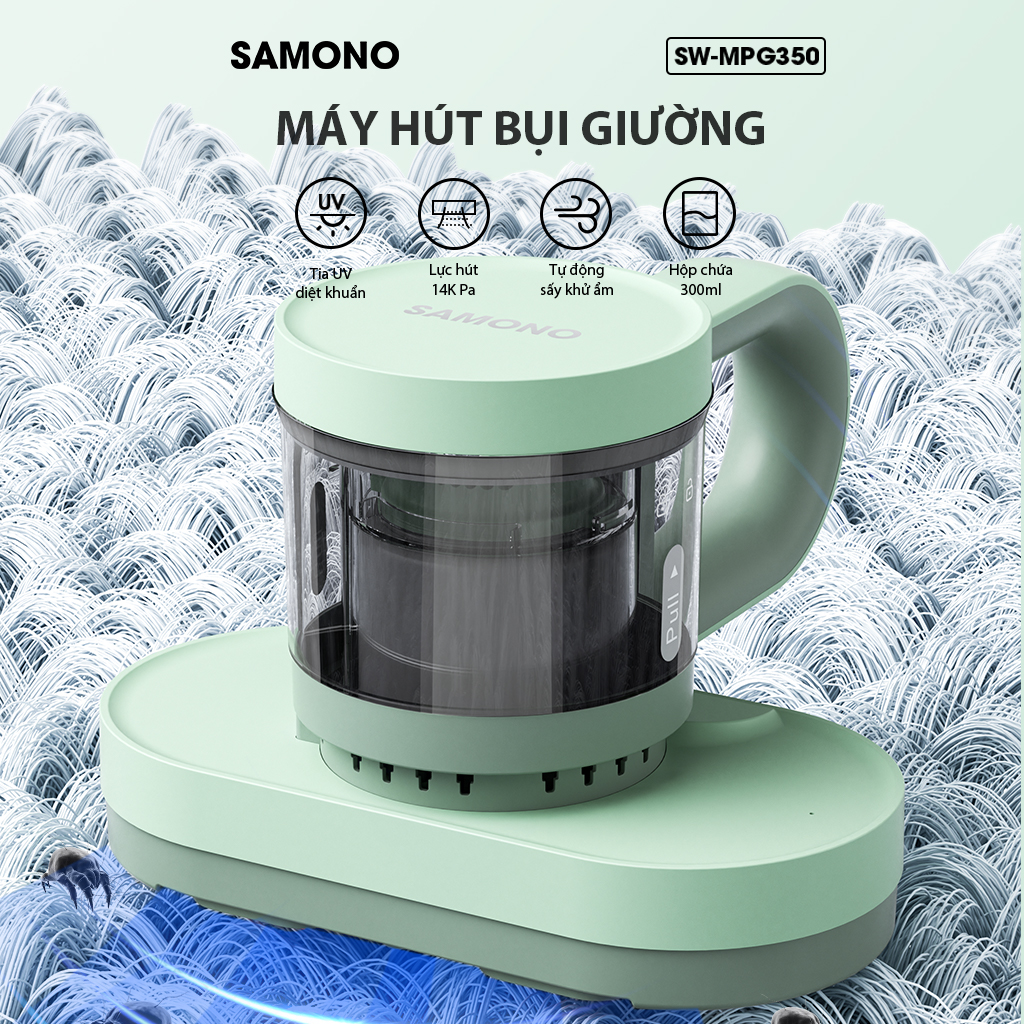 Máy Hút Bụi Giường SAMONO Tia UV diệt khuẩn Lực hút 14K Pa Tự động sấy khử ẩm Hộp chứa 300ml SW-MPG350 HÀNG CHÍNH HÃNG
