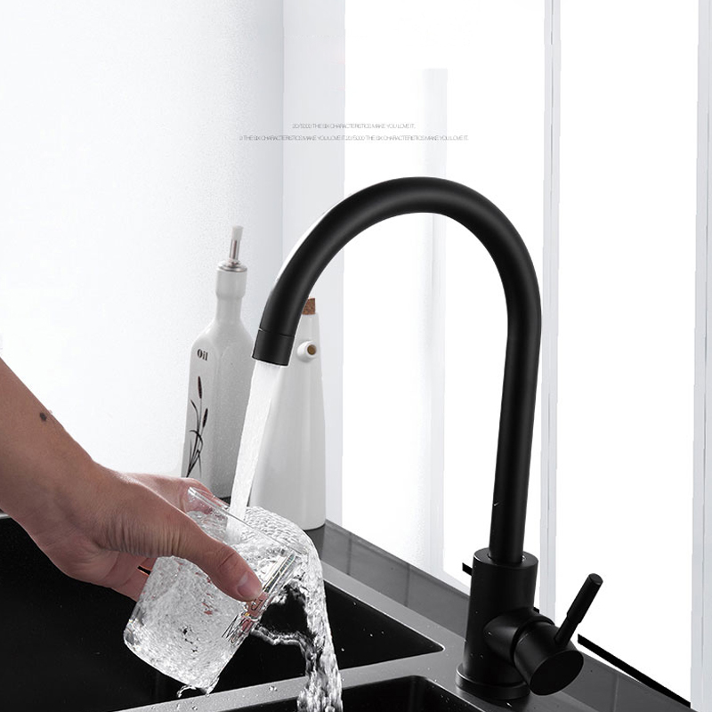 Vòi rửa bát inox 304 nóng lạnh màu đen cao cấp VRB23 - tặng đôi dây inox