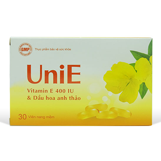 Thực phẩm bảo vệ sức khoẻ  UniE bổ sung vitamin E, dầu hoa anh thảo giúp làn da đẹp rạng ngời (Hộp 30 viên)