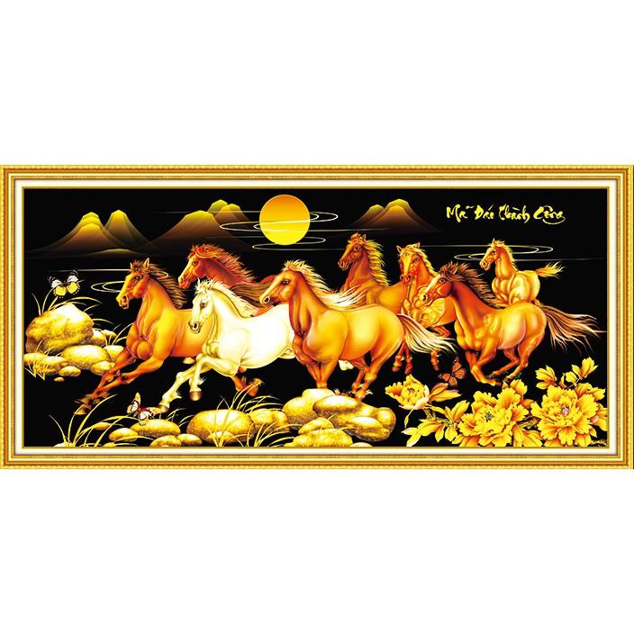 Tranh Đính Đá MÃ ĐÁO THÀNH CÔNG NỀN ĐEN . Kích Thước: 1m x 50cm - 1m5 x 70cm - 1m8 x 85cm