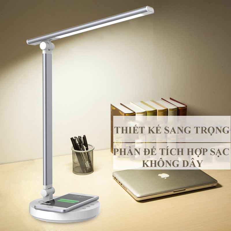 Đèn Led Bàn Đọc Sách Làm Việc Chống Cận - Cảm Ứng - Hỗ Trợ Sạc Không Dây - Điều Chỉnh Vùng Ánh Sáng Cho Sinh Viên - Học Sinh - Văn Phòng - Hàng Chính Hãng