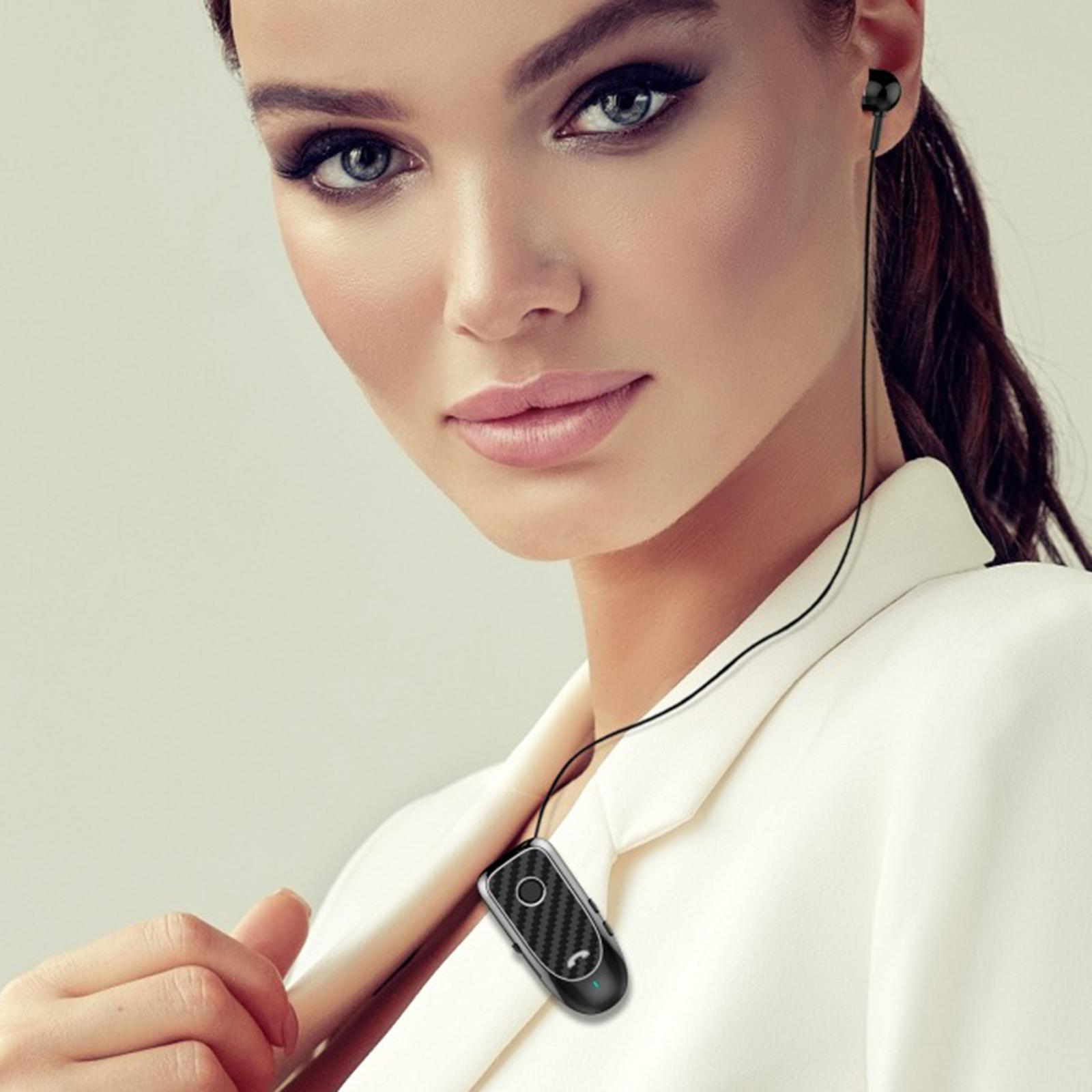 Bluetooth 5.0 Headset Clip-on Stereo Retractable Earbud for Business Driver Workout