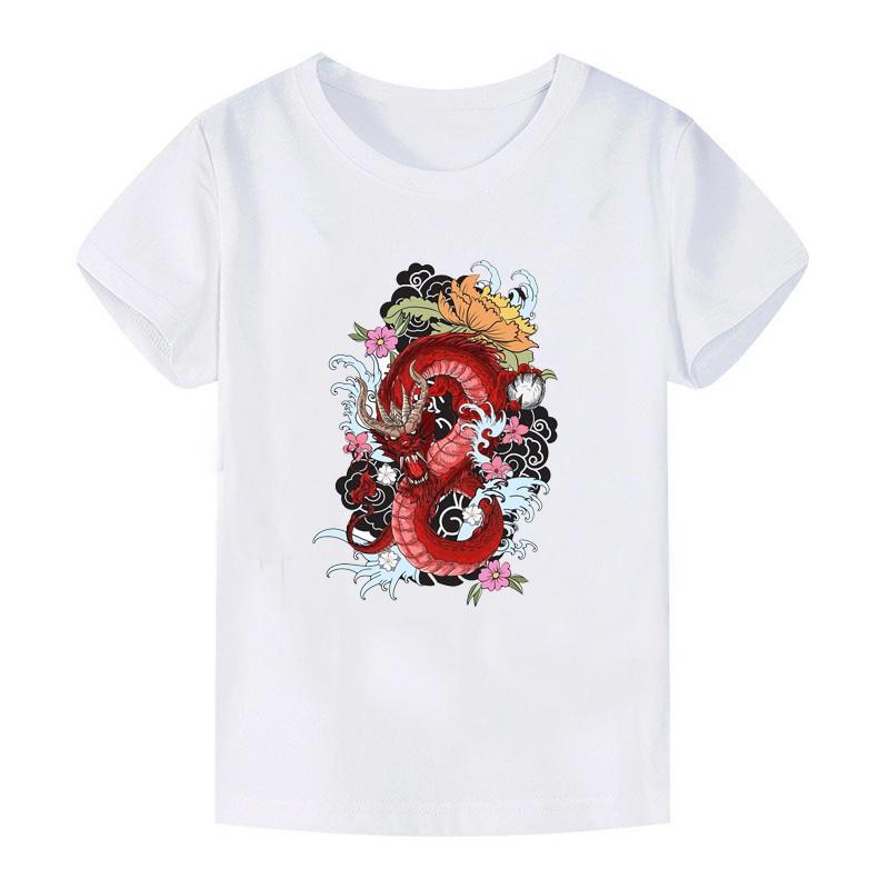 Áo thun Nam nữ Unisex Rồng đỏ và hoa