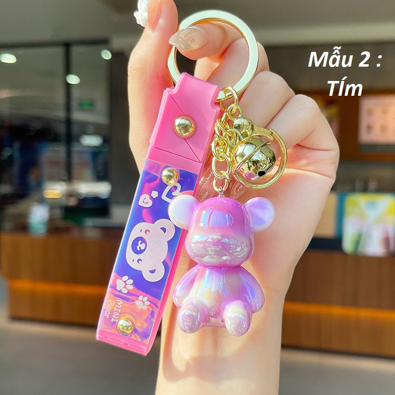 Móc khóa gấu BearBrick ánh nhũ đổi màu hot trend đẹp lỗng lẫy gây nghiện phụ kiện dây đeo móc xe túi ví balo