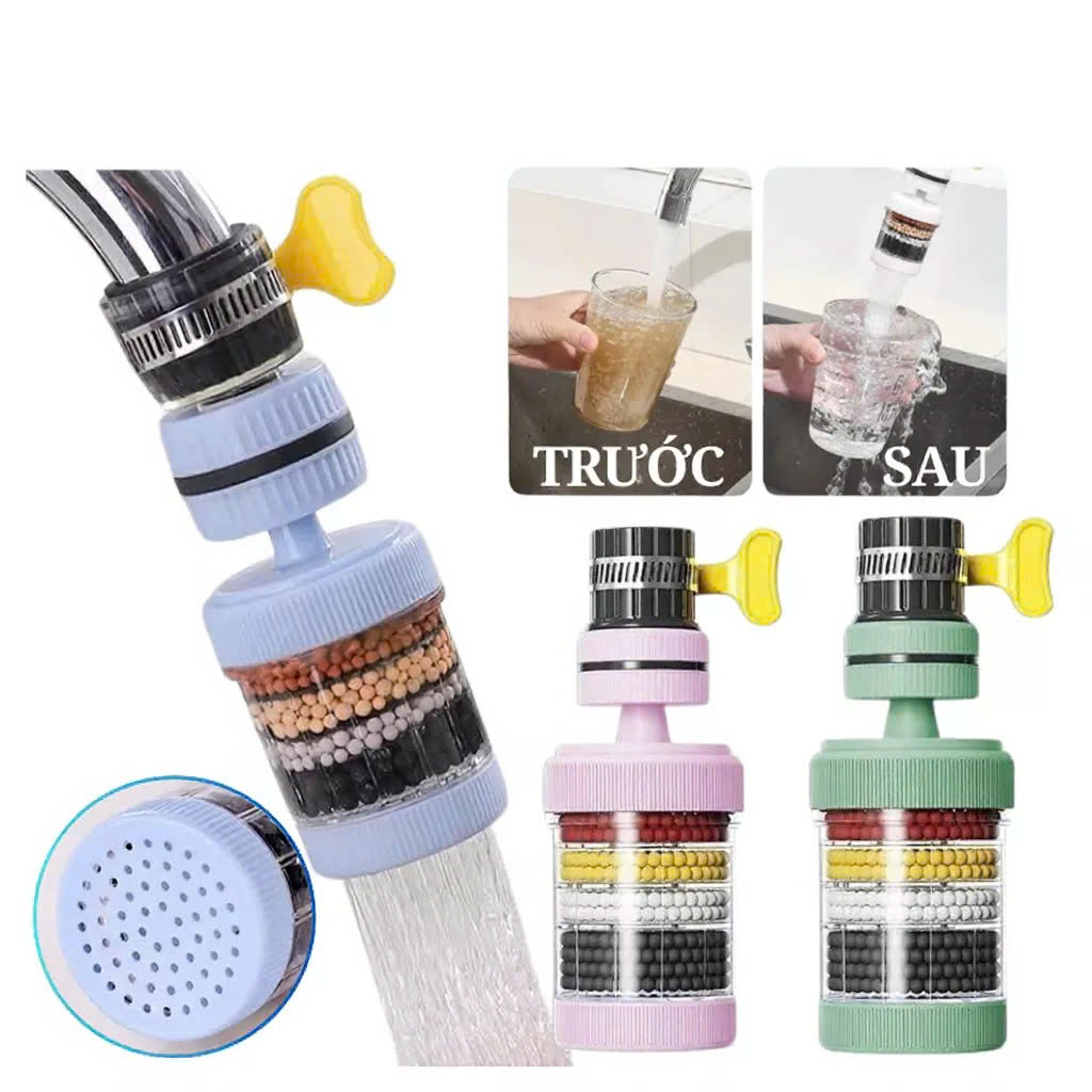 Vòi Lọc Nước Xoay 360° Gắn Lavabo &amp; Nhà Bếp – 6 Lớp Lọc Than Hoạt Tính, Loại Bỏ Clo, Cặn Bẩn, Điều Chỉnh pH- HÀNG CHÍNH HÃNG MINIIN