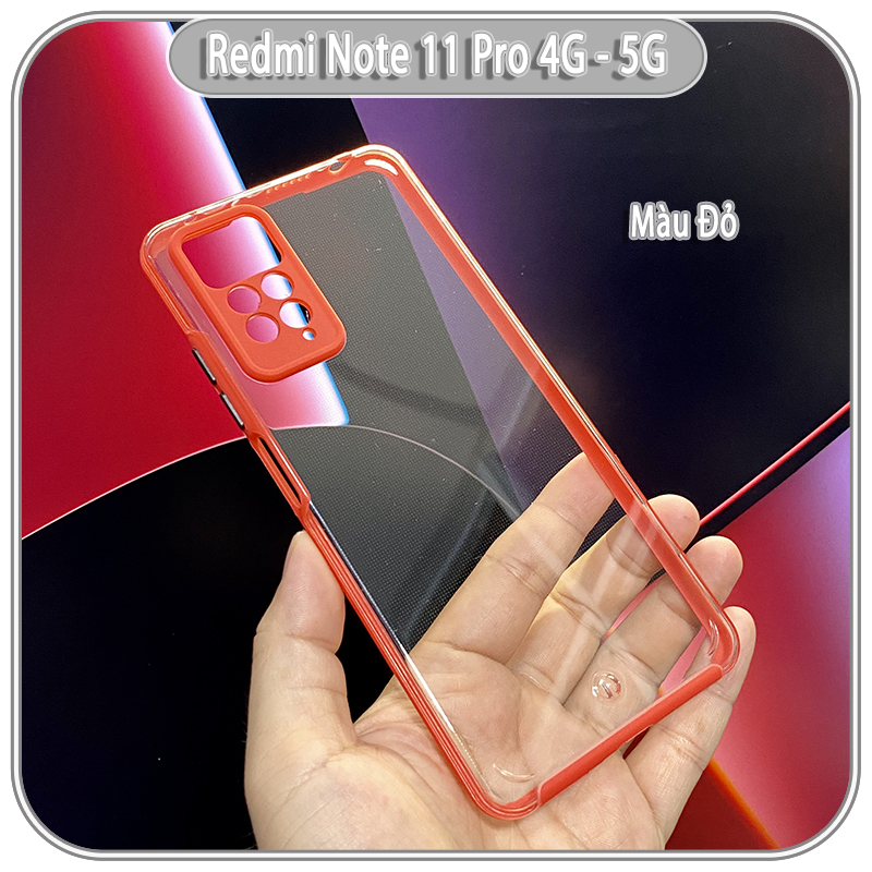 Ốp Lưng cho Xiaomi Redmi Note 11 Pro 4G 5G - PC Trong Suốt Viền Màu Mỏng ,Che Camera