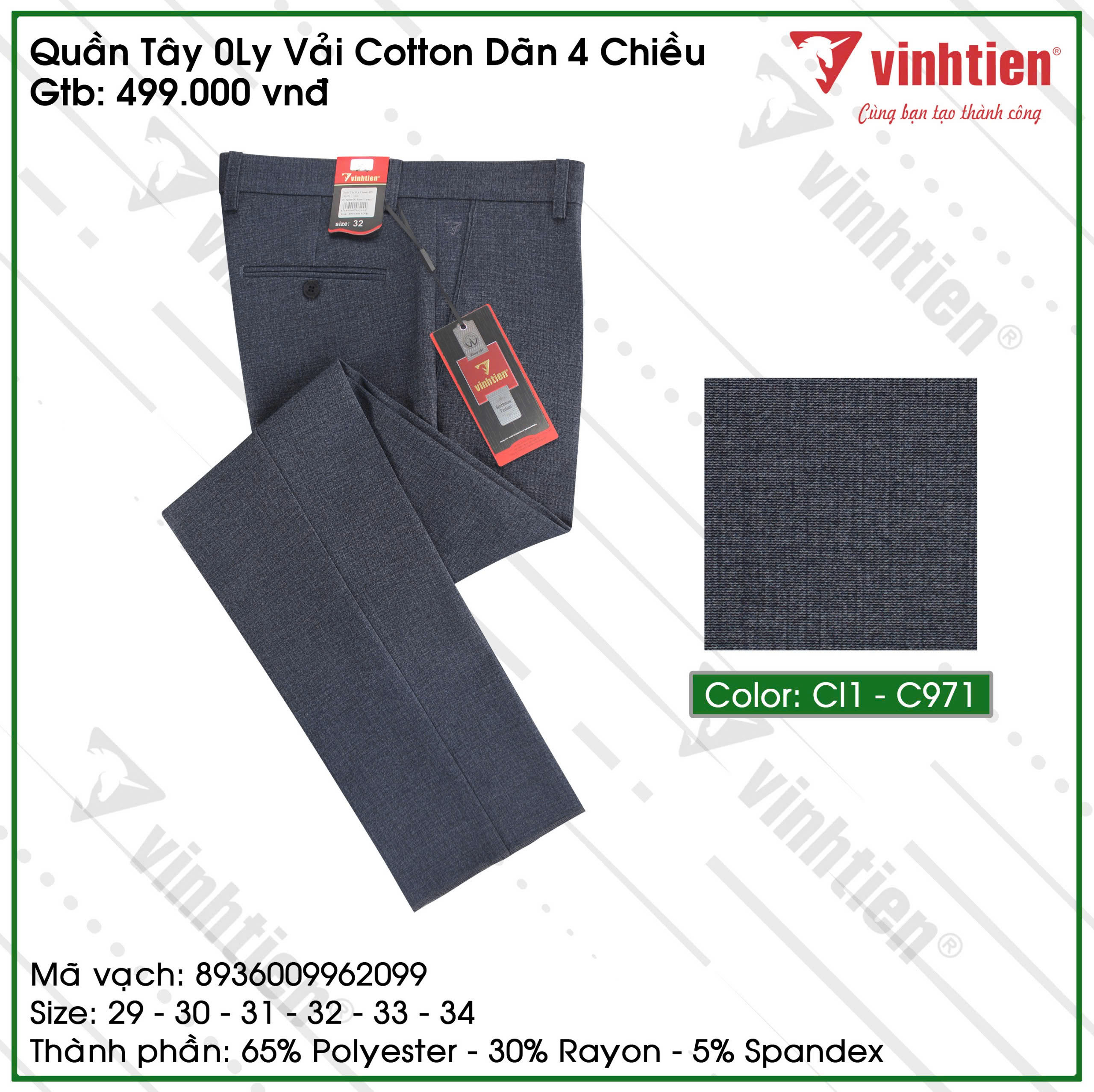 Quần Tây 0ly Vải Cotton Dãn 4 Chiều 509 Vĩnh Tiến - Nhiều Màu