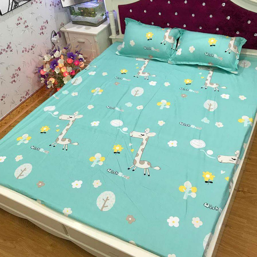 Set 3 món ga gối Poly cotton Houston Hươu xanh PL2 + Tặng 1 vỏ gối ôm