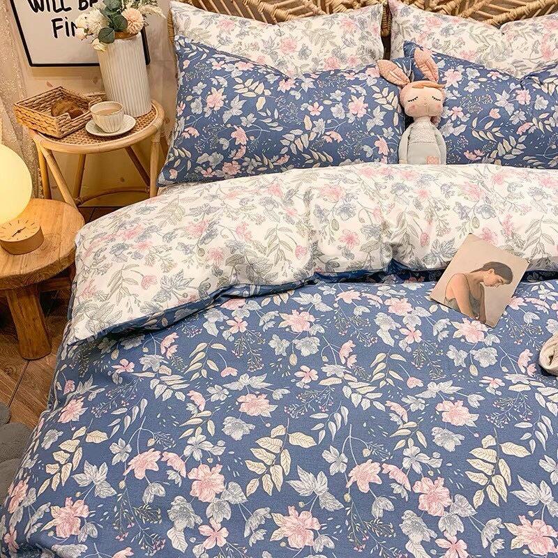 Bộ Chăn Ga Gối Cotton Living 100%cotton Hàng Nhập Khẩu Cao Cấp 4 Món Hoa Mùa Hè Vintage